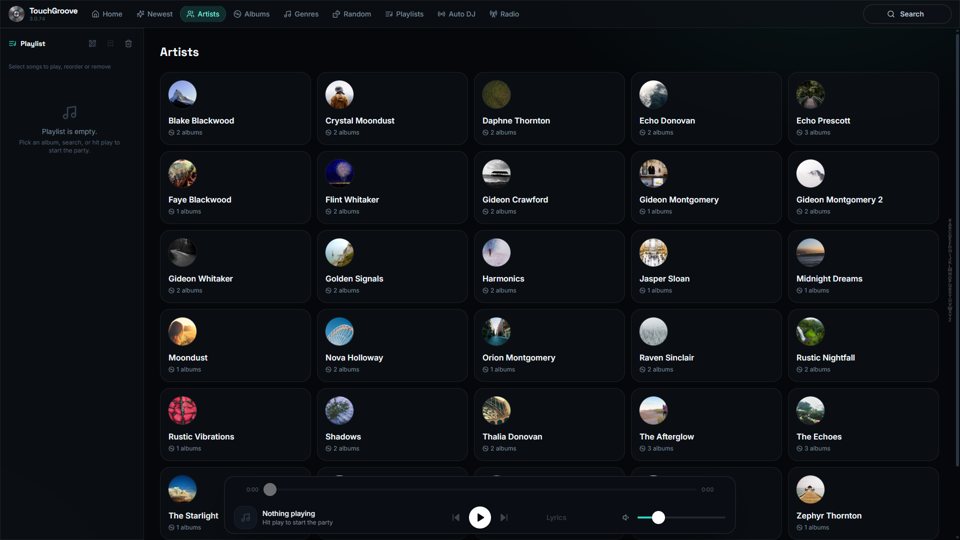 Artists tab in TouchGroove